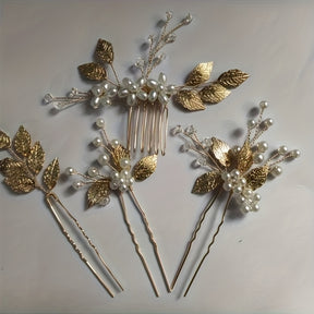 Conjunto de 4 peças de acessórios elegantes para o cabelo de casamento - Imitação de pérola, cristal, rhinestone, pente, clipe e peças de flores para noivas e damas de honra, acessórios para o cabelo de casamento para a noiva, acessório para o cabelo de mulher, agulha para o cabelo, acessório para o cabelo de noiva