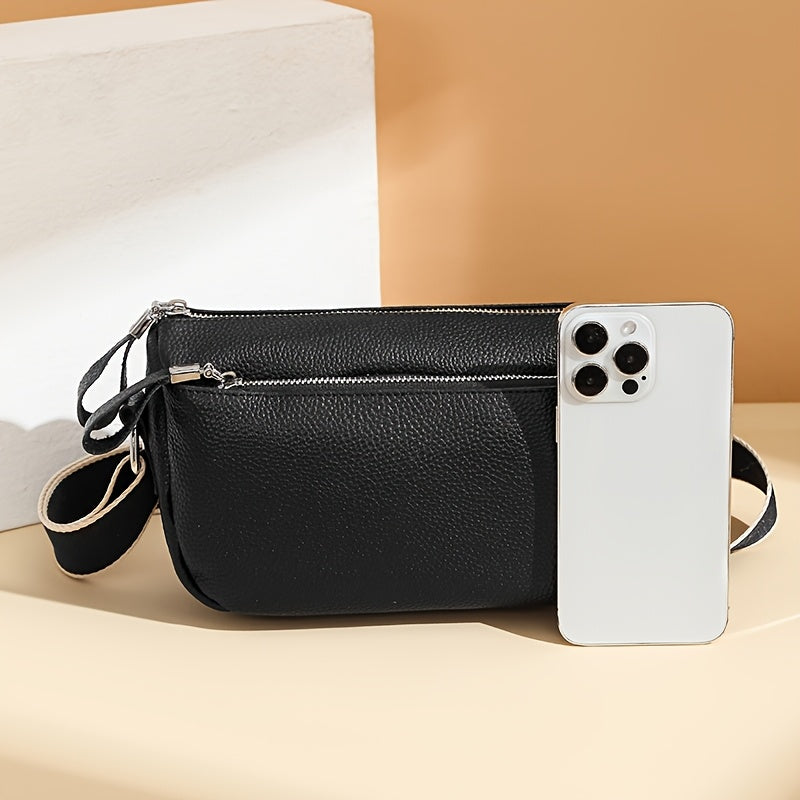 Bolsa Transversal de Couro Genuíno para Mulheres - Grande Capacidade, Alça Ajustável, Fecho de Zíper, Cor Sólida (Caqui/Marrom Claro/Branco/Preto) - Forrada em Poliéster & Acabamento com Bordas Oleadas para Durabilidade - Uso Versátil Diário e Ocasiões Especiais, Bolsa Segura para Viagem, Acessório Elegante, Acabamento Resistente, Bolsa Casual, Estilo Clássico, Costuras de Alta Qualidade, Bolsa Espaçosa, Estilosa
