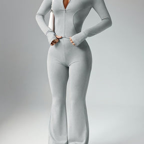 Chic Spring/Summer Women's Set: Zipper Jacket & Flare Pants