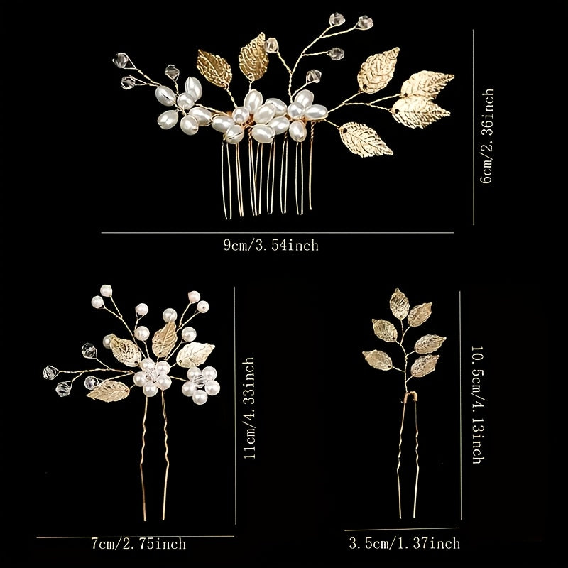 Conjunto de 4 peças de acessórios elegantes para o cabelo de casamento - Imitação de pérola, cristal, rhinestone, pente, clipe e peças de flores para noivas e damas de honra, acessórios para o cabelo de casamento para a noiva, acessório para o cabelo de mulher, agulha para o cabelo, acessório para o cabelo de noiva