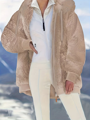 Tamanho Grande - Tamanho Grande - Tamanho Grande - Casaco Elegante com Capuz para Mulheres de Tamanho Grande - Casaco Macio de Manga Comprida com Fecho de Correr e Bolsos, Lavável na Máquina, Cor Lisa, Estilo Casual