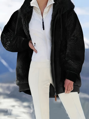 Tamanho Grande - Tamanho Grande - Tamanho Grande - Casaco Elegante com Capuz para Mulheres de Tamanho Grande - Casaco Macio de Manga Comprida com Fecho de Correr e Bolsos, Lavável na Máquina, Cor Lisa, Estilo Casual