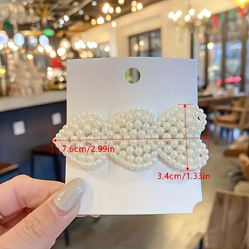 Conjunto de 50 Clipes de Cabelo Elegantes com Laço de Pérola, Acessórios de Cabelo de Estilo Francês, Clipes de Tassel Lateral Exquisitos de Estilo Coreano, Clipes de Pato de Plástico, Acessórios de Moda (Estilos Pode Variar).