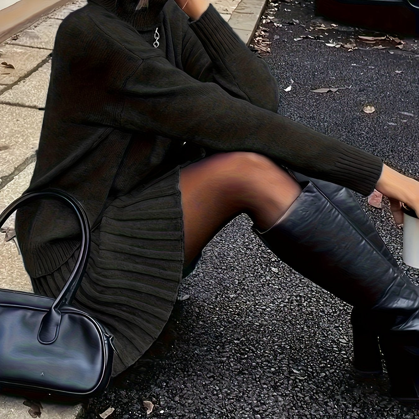 Sophisticated High-Neck Sweater & Skirt Set - Autumn Chic