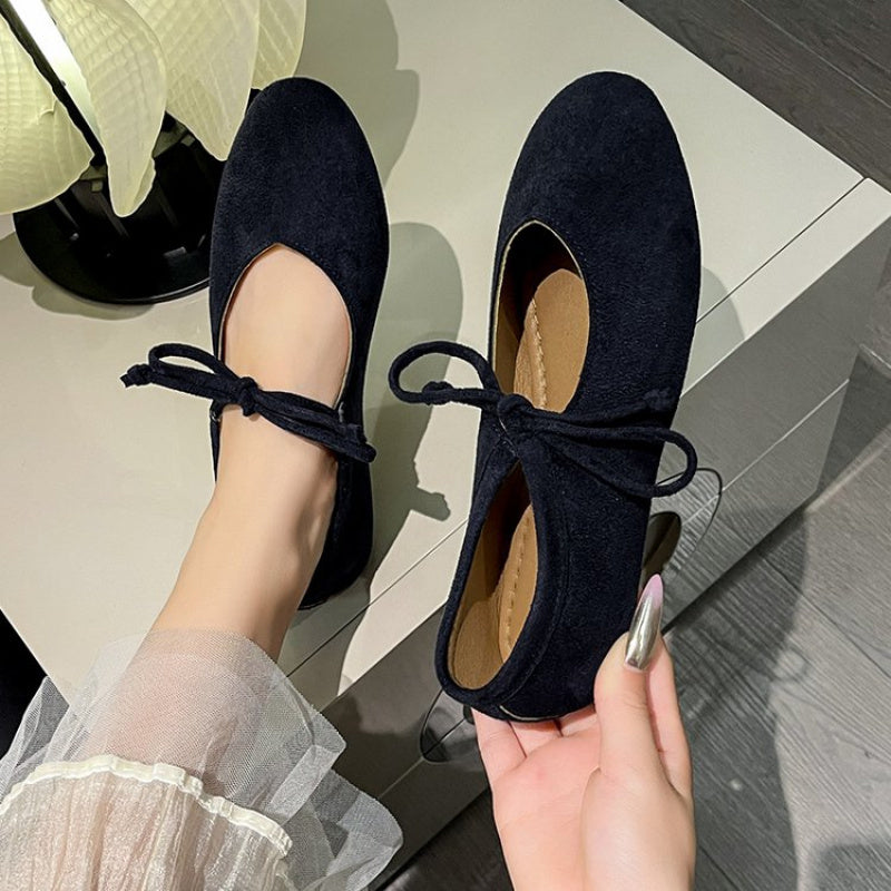 Ballets Retro Mary Jane Femininos - Corte Baixo, Slip-On com Atacadores, Sola EVA Ultra Suave e Biqueira Redonda - Castanho/ - Calçado Versátil, Confortável para Todas as Estações, Design Elegante, Para Amantes da Moda