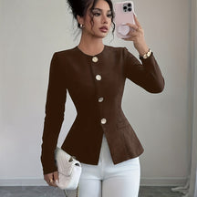 Elegant Waist-Tightening Jacket with Golden Accents