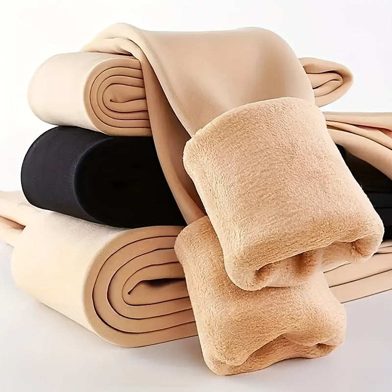 Meias-calças de Forro de Fleece para Mulheres - Leggings de Nylon Quentes e Modeladoras para Outono & Inverno, Anti-Engasos, Macias e Elásticas Bege/Nude, Laváveis à Máquina