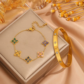 Conjunto de 2 Pulseiras ACNODE em Aço Inoxidável - Design Floral Elegante com Aplicações de Strass, Banhadas a Prata, Perfeitas para Deslocações Diárias e Festas, Presente Ideal para Homens, Acessórios de Festa|Conjunto de Pulseiras Florais|Pulseiras Duráveis