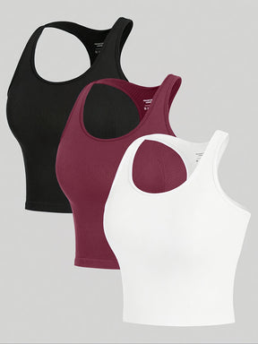 3pcs Mulheres Alta Elasticidade Treino Tank Tops - Off-Shoulder/Regular Fit, Cor Sólida, Não Padded para Corrida, Yoga, Ginásio - Primavera/Verão Activewear, Acessórios de Treino, Vestuário de Yoga, Design Minimalista, Tecido de Alta Elasticidade