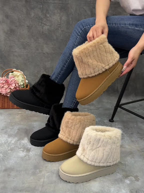 Botas de Inverno para Mulheres - Plataforma Grossa de Deslizamento, Sola de Borracha Antiderrapante, Botinhas Castanhas Quentes para Clima Frio, Vestuário Diário e Formal - Tamanhos Estendidos Disponíveis, Calçado de Estação, Forro de Pelúcia, Sola Durável, Vestuário Casual