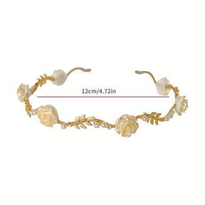 1pc Elegante Faixa de Cabelo Rosa & Pérola Falsa - Acessório de Cabelo Estilo Vintage Francês para Mulheres, Rosas Vermelhas com Detalhes Dourados, Perfeito para Uso Diário, Acessórios de Cabelo para Mulheres