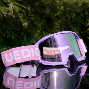 YUEDIO Óculos de Esqui Montados na Cabeça com Espelho UV e Alça Elástica Ajustável - Armação Rosa, Tons Branco/Rosa para Homens & Mulheres, Viseira Sobreóculo para Snowboarding, Esquiar, Óculos à Prova de Vent, Fora de Estrada, Óculos de Neve para Homens, Óculos de Neve para Mulheres, Equipamento para Neve, Equipamento de Neve para Homens, Fora de estrada, Tons Para Homens, Escudo, Óculos de Inverno, Equipamento de Snowboard, Equipamento de Snowboard,