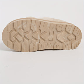 Botas de Neve Aconchegantes para Mulheres - Forro de Pelúcia, Sola Grossa, Cadarços Ajustáveis, Botinhas com Acabamento em Pele Sintética Bege para Máximo Calor e Conforto, Botas de Inverno