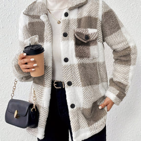 Elegant Plush Winter Jacket - Chic Plaid Design