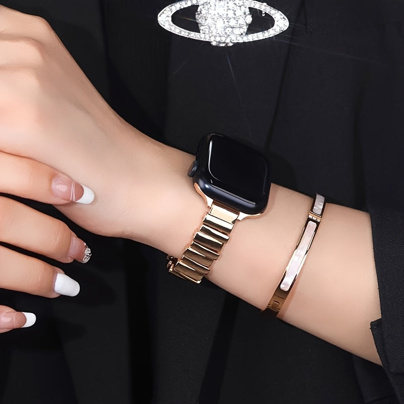 Pulseira de Malha de Aço Inoxidável Estilosa para Apple Watch - Serve de 38mm a 49mm, Compatível com Séries SE/10/9/8/7/6/5/4/3/2/1, Design, Fecho Duplo de Segurança