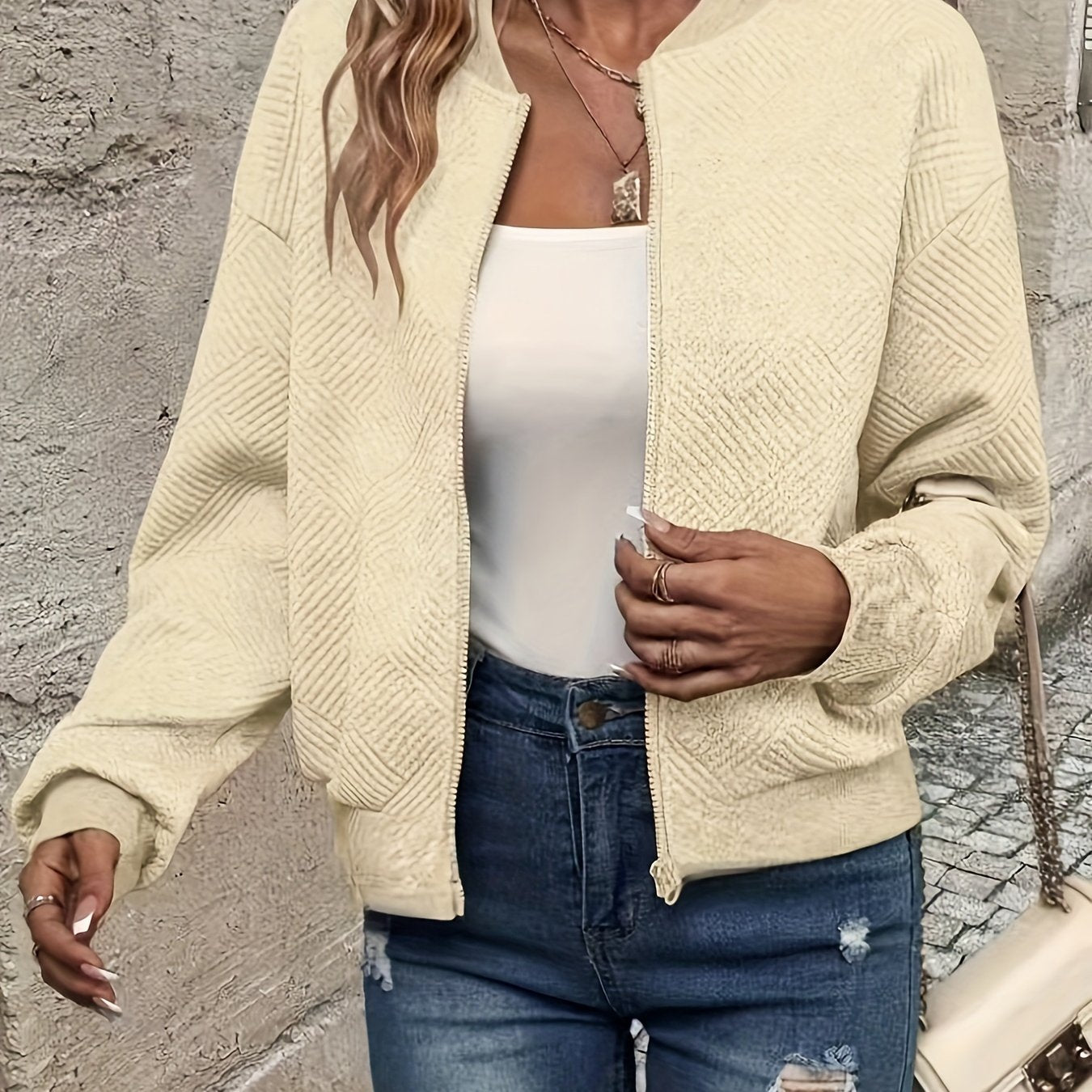 Chic Green Textured Zip Jacket for Women