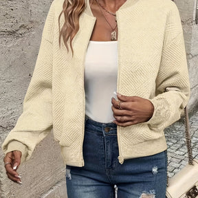 Chic Green Textured Zip Jacket for Women