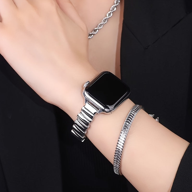 Pulseira de Malha de Aço Inoxidável Estilosa para Apple Watch - Serve de 38mm a 49mm, Compatível com Séries SE/10/9/8/7/6/5/4/3/2/1, Design, Fecho Duplo de Segurança
