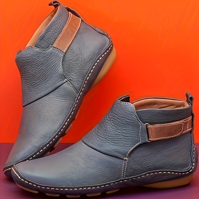 [Plus Size Ankle Boots] Women's Plus Size Green Synthetic Ankle Boots | Adjustable Hook-and-Loop Straps, Side Zipper, Platform Sole, Round Toe, Casual All-Season Boots for Comfortable Footwear