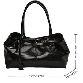 Bolsa Feminina Elegante - Tote de Grande Capacidade com Fecho IC e Detalhes Dourados, Preto Brilhante/Marrom Cintilante/Vermelho/Café - Bolsa Redonda Minimalista para Viagem ou Uso Diário - Necessaire Durável, Bolsas para Mulheres, Bolsa Tote para Mulheres, Bolsa de Ombro para Mulheres, Bolsas Tote para Mulheres, Bolsas Modernas para Mulheres, Bolsas de Mão para Mulheres, Bolsa Urbana, Bolsas para Mulheres, Bolsa Tote de Grande Capacidade, Mochila Universitária,