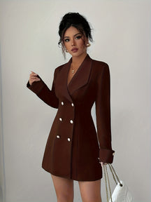 Women's French Elegant Collar Short Dress - Black & White Structured A-Line Short Dress with Double-Breasted Front Closure, Machine Washable All-Season Party Wedding Date Night Outfit, Tailleur-Inspired Jacket-Like Fit