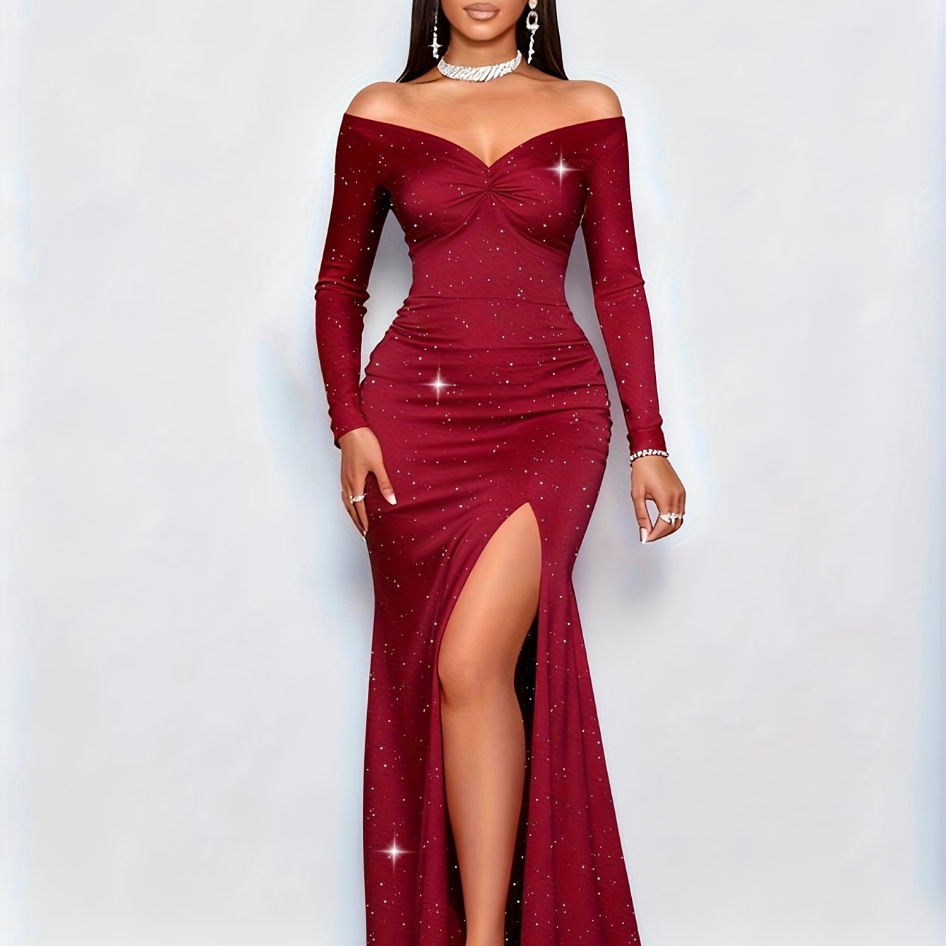 Enchanting Sequin Mermaid Evening Gown with V-Neck