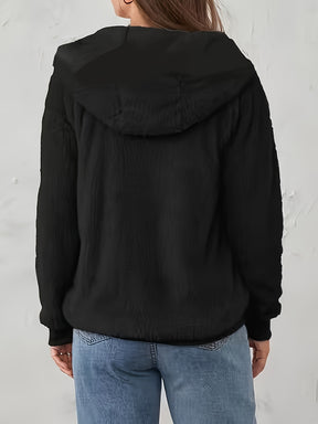 Tamanho Grande - Tamanho Grande - Tamanho Grande - Casaco Elegante com Capuz para Mulheres de Tamanho Grande - Casaco Macio de Manga Comprida com Fecho de Correr e Bolsos, Lavável na Máquina, Cor Lisa, Estilo Casual