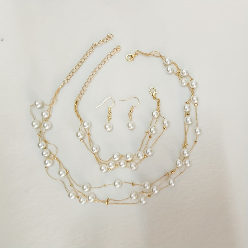 1 conjunto de trio de joias feminino: colar, brincos e pulseira imitação