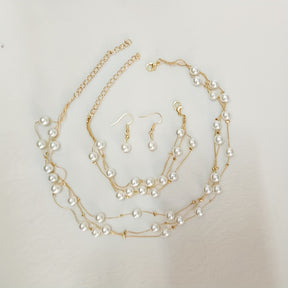 1 conjunto de trio de joias feminino: colar, brincos e pulseira imitação