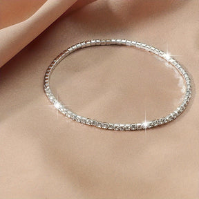Pulseira Elástica Feminina de Tênis com Strass Ultra Fina - Versátil para o Dia a Dia, Estilo do Dia a Dia,Corrente Estilosa,Corrente banhada a prata,Artesanato Fino,Acessório de Pulso,Pulseira de Moda,Colecionadores de Acessórios,Presente Para Ela