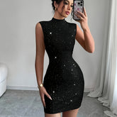 Sleek Black Sparkle Bodycon Dress – Elevate Your Elegance
