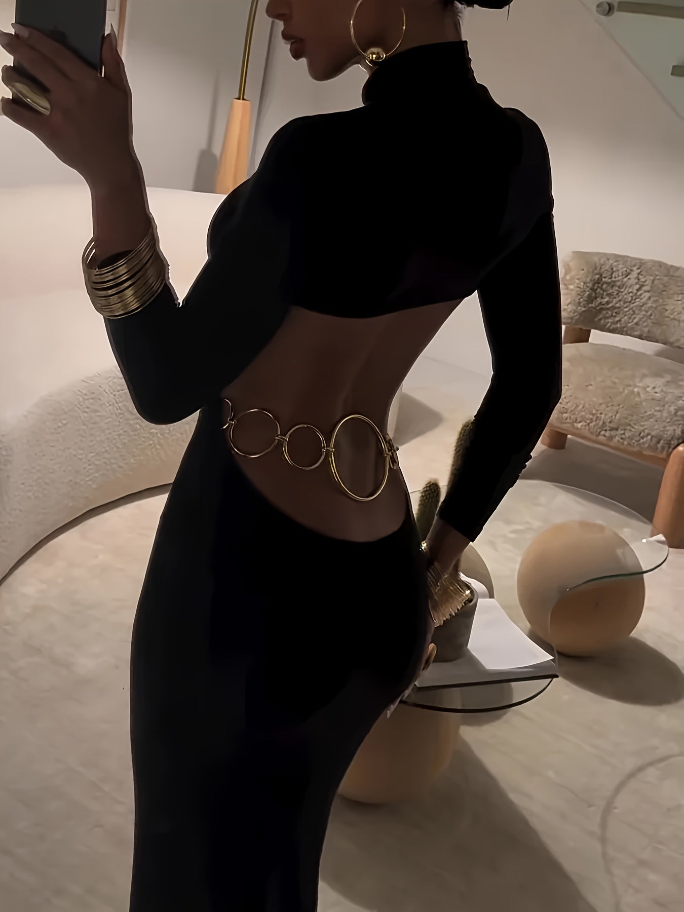 Vestido elegante preto para mulheres - Manga comprida, corte A, tecido não transparente para outono/inverno, escritório, festa, roupas casuais - ZLLZ Vestidos chiques para mulheres, atuário de escritório, design sofisticado, material durável, vestido elegante, amantes da moda, vestido para senhora/mulher