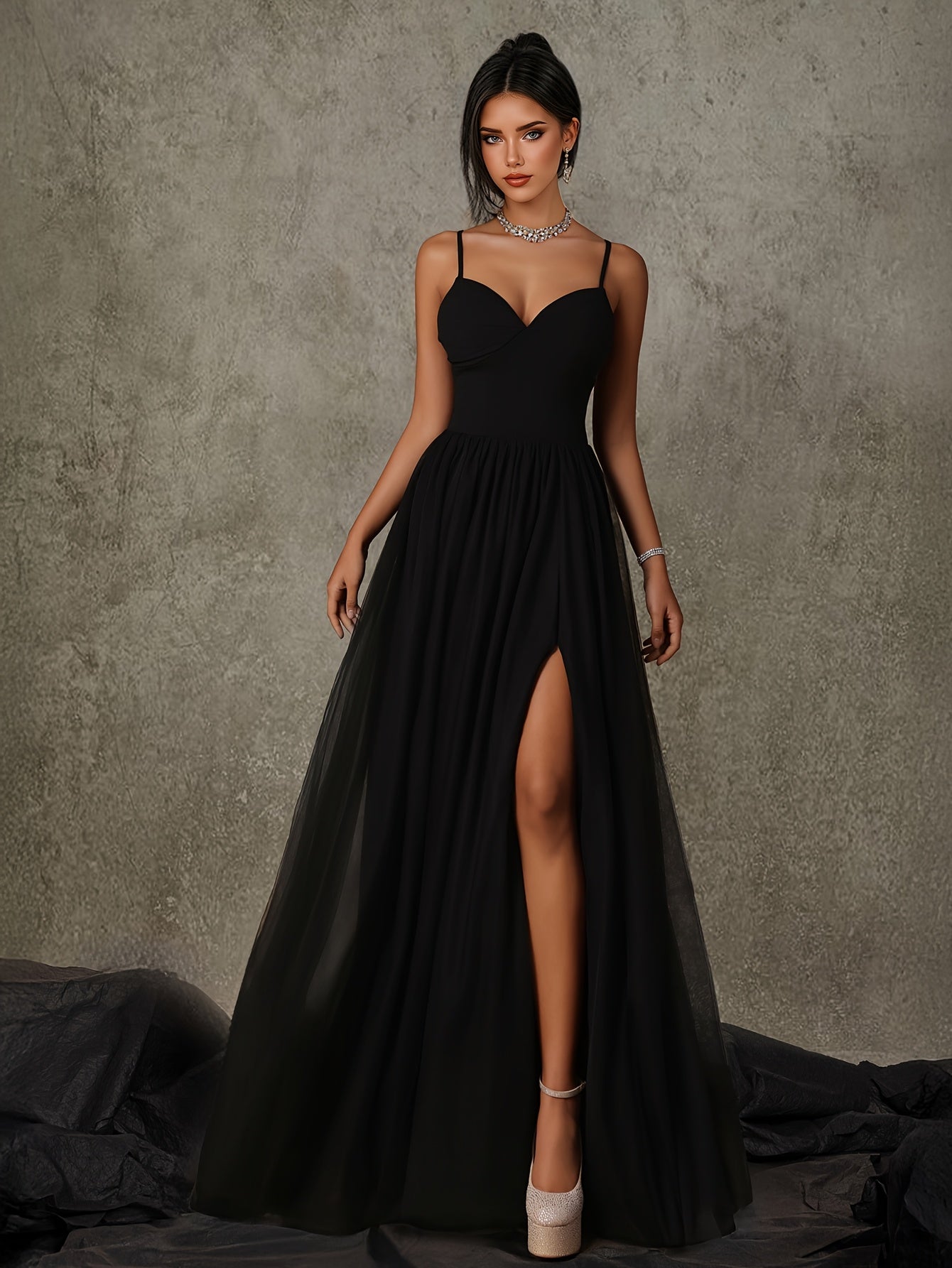 1 Peça Vestido de Noite Elegante Sereia para Mulheres - Vestido Longo Formal com Silhueta A-Line e Cauda de Sereia, Vestido de Festa de Casamento, Prom, Lavável à Mão, Cintura Ajustada e Alongada para Gala, Concerto, Cerimônia de Premiação