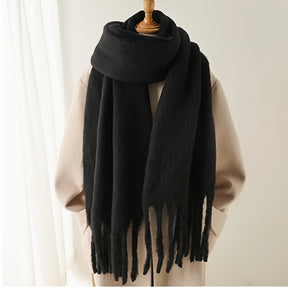 Cachecol Elegante e Grosso de Inverno com Franja Estilo Poodle - Envoltório Macio à Prova de Vento Listrado, Acessório Luxuoso para Clima Frio, Presente Ideal para Natal & Ano Novo (Branco) - Lavável na Mão