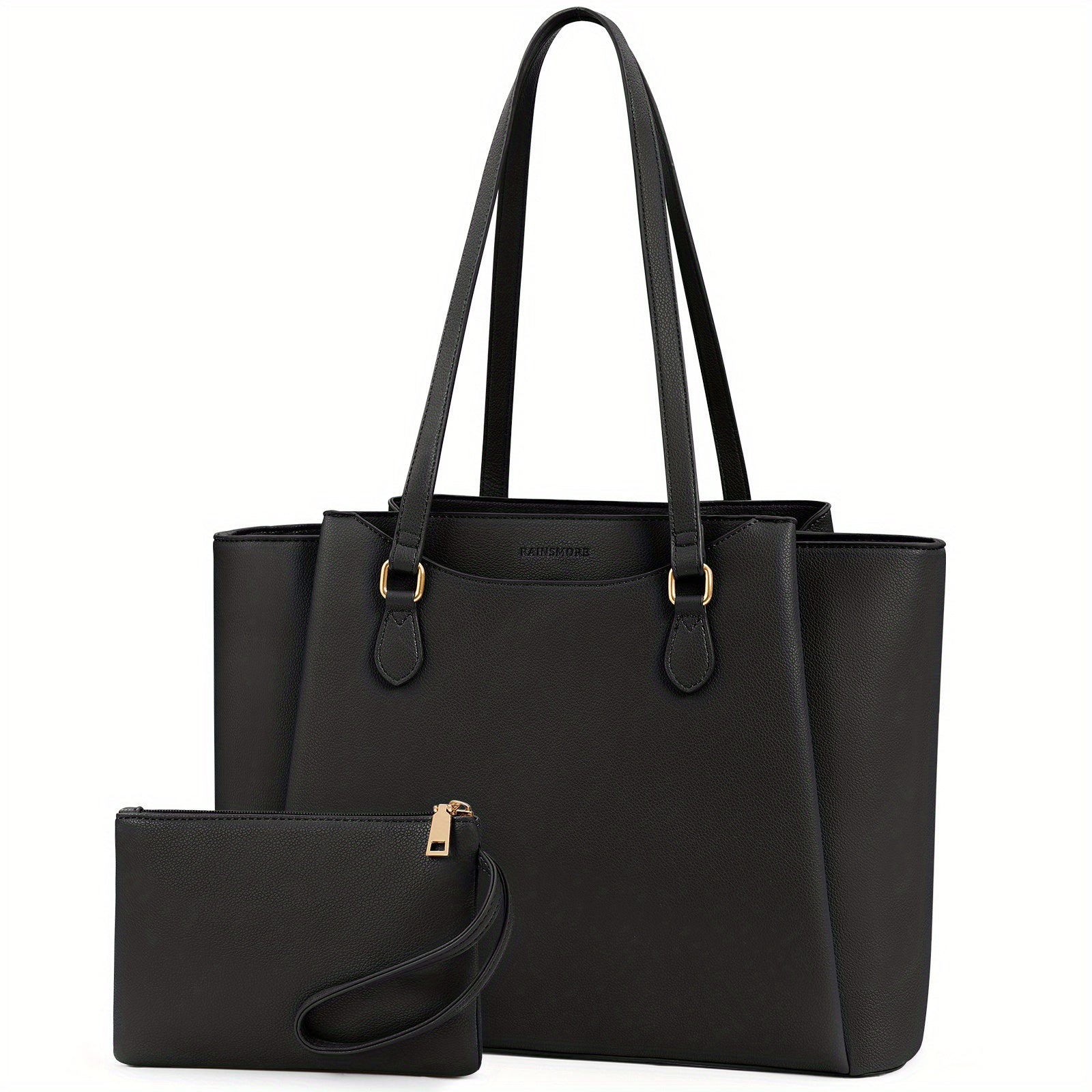 RAINSMORE Bolsa para Laptop (Feminina) 15.6 Polegadas - Mochila Profissional, Maleta de Computador, Pasta para Notebook Grande, Bolsa de Escritório e Viagem Preta