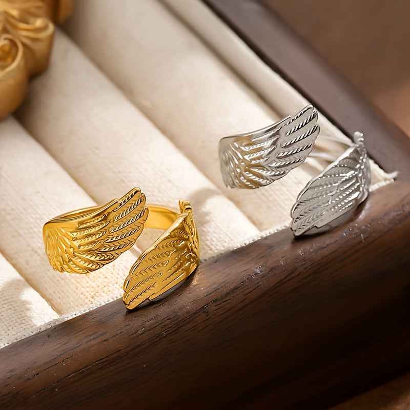 1peça Anjo Asas de Aço Inoxidável Minimalista Elegante para Homens e Mulheres - 18K Dourado Banhado em Pena-Forma Estilo de Rua Unissex, Perfeito para Uso Diário ou Presente