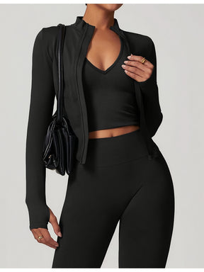 Jaqueta Esportiva Slim Fit Feminina, Top de Yoga com Zíper para Quatro Estações, Roupa de Fitness de Manga Longa e Secagem Rápida para Corrida e Ciclismo ao Ar Livre, Jaqueta de Treino Fitness,Camada de Exercício de Yoga,Jaqueta Atlética Slim Fit,Jaqueta Esportiva Feminina,Roupas Esportivas