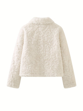 Casaco de Inverno Feminino com Botões de Lapela e Forro Térmico Espesso