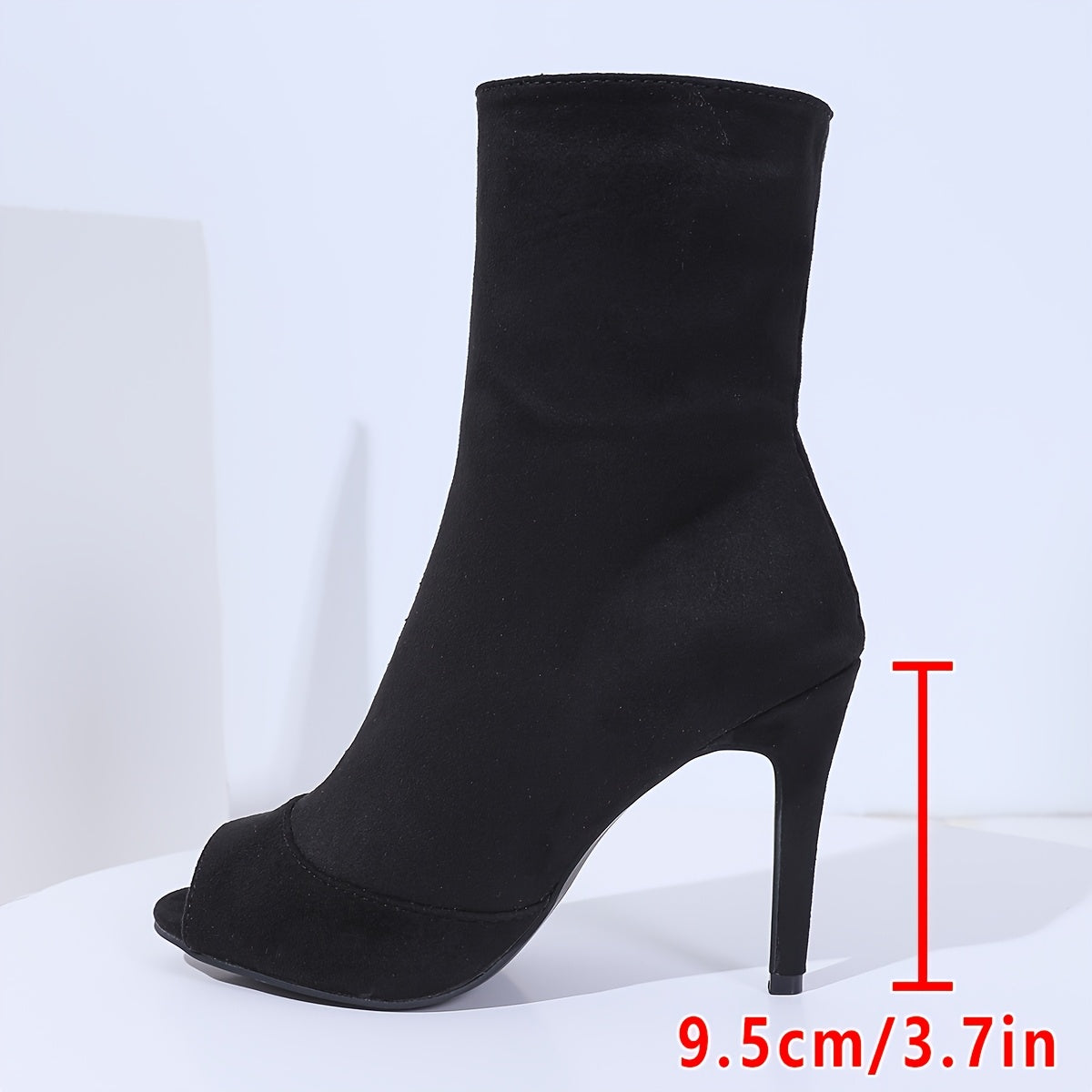 Botas de Salto Alto Plataforma Abertas na Ponta para Mulheres - Parte Superior em Tecido Preto com Fecho de Zíper, Botinhas Versáteis para Todas as Estações e Looks, Calçado Formal, Design Descolado, Sola de Borracha Durável, Sapatos de Festa, Calçados Elegantes