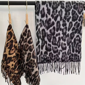 Lenço de leopardo para mulheres - Elegante envoltório de pescoço com estampa animal, suave e quente, à prova de vento, acessório de inverno para ocasiões diárias e formais, lenço elegante não elástico em preto/bege/, presente de férias perfeito para mulheres, moda sazonal, envoltório elegante, material premium, amantes da moda