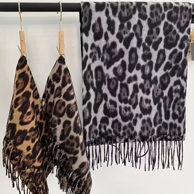 Lenço de leopardo para mulheres - Elegante envoltório de pescoço com estampa animal, suave e quente, à prova de vento, acessório de inverno para ocasiões diárias e formais, lenço elegante não elástico em preto/bege/, presente de férias perfeito para mulheres, moda sazonal, envoltório elegante, material premium, amantes da moda