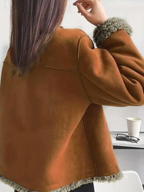 Casaco de Inverno Aconchegante para Mulher com Forro de Lã - Casual de Manga Comprida com Botões e Bolsos, Castanho, Perfeito para o Outono e Inverno, Roupa Exterior Casual, Moda de Inverno, Roupa Exterior Aconchegante, Tecido Durável, Design Clássico, Roupa Sazonal, Casaco de Mulher