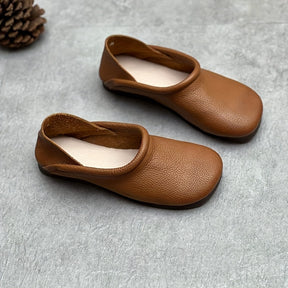 Chinelos Mocassim Retrô Femininos - Sapatilhas Marrons de Bico Redondo com Sola de Borracha Macia, Para Todas as Estações/Exterior, Fácil de Limpar e Lavável à Mão - Botinhas Baixas Amigáveis para Avós e Idosos