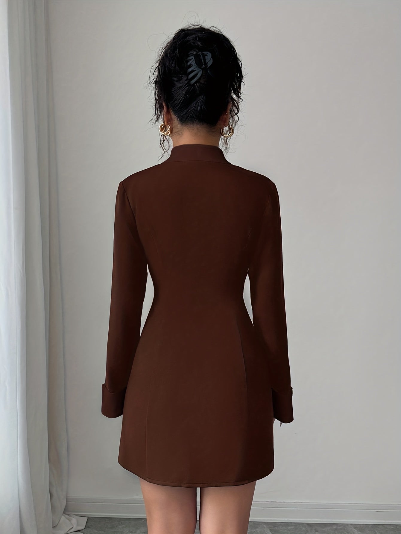 Women's French Elegant Collar Short Dress - Black & White Structured A-Line Short Dress with Double-Breasted Front Closure, Machine Washable All-Season Party Wedding Date Night Outfit, Tailleur-Inspired Jacket-Like Fit