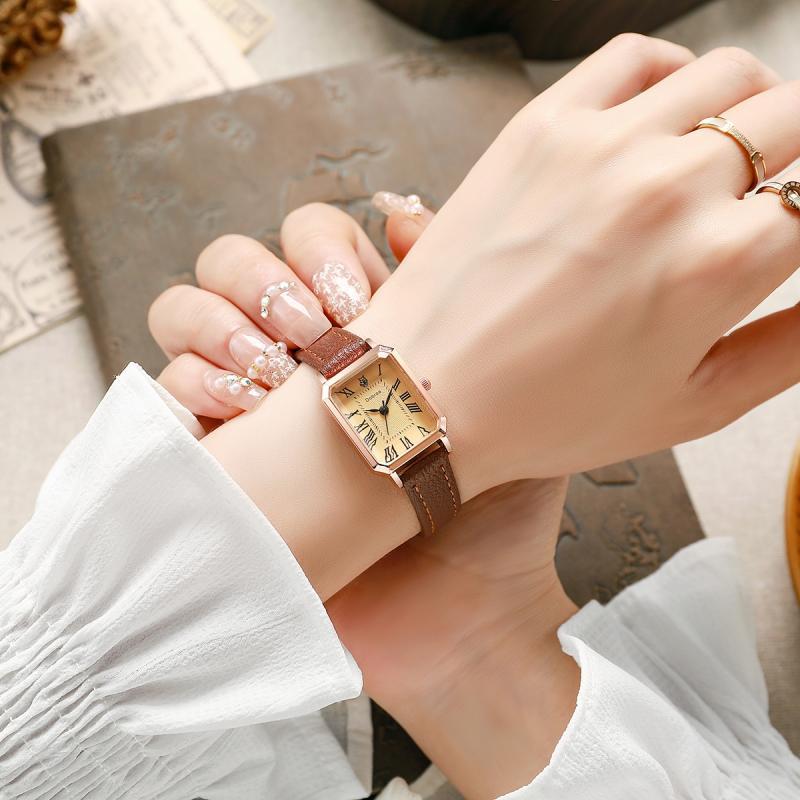 Relógio Analógico Vintage Feminino com Caixa Redonda e Pulseira de PU - Mostrador Minimalista com Subdial Retangular Pequeno, Movimento a Quartzo para Ocasiões Casuais e Elegantes, Relógio de Pulso Elegante para o Dia a Dia