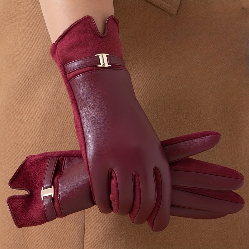 Luvas de Inverno Quentes em PU Couro com Toque na Tela - Punho Estilo - Compatíveis com Smartphone, Luvas para Dirigir no Frio, Design de Dedos Separados e Pulso Elástico para Uso com Smartphone, Atividades Casuais e ao Ar Livre (Branco/)