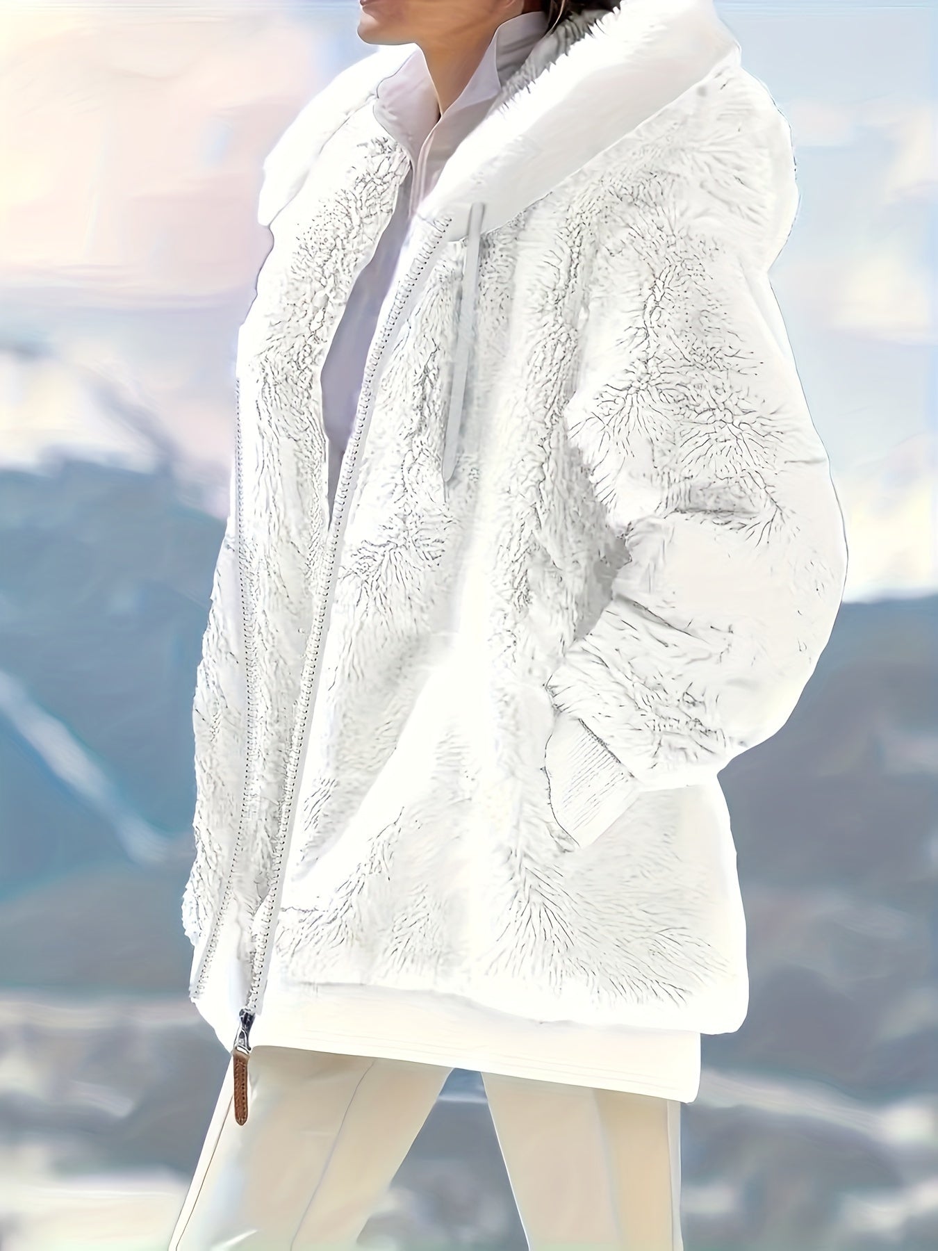 Tamanho Grande - Tamanho Grande - Tamanho Grande - Casaco Elegante com Capuz para Mulheres de Tamanho Grande - Casaco Macio de Manga Comprida com Fecho de Correr e Bolsos, Lavável na Máquina, Cor Lisa, Estilo Casual