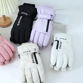 Luvas de Esqui Femininas para Inverno com Forro de Lã Espessado, Resistência a -20° C, Capacidade Touchscreen e Bolso de Armazenamento