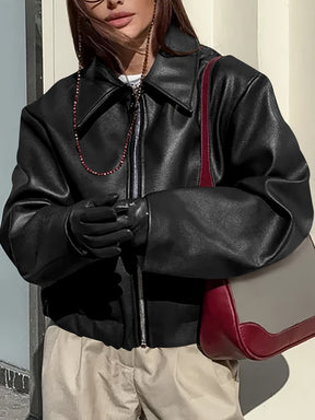 Jaqueta Retro Feminina para Motocicleta - Casaco com Gola & Tons Clássicos Preto/Branco/Cinza/Marrom - Roupa Exterior Casual para Todas as Estações (Lavável à Máquina) para Passeios de Moto & Vestuário Casual - Jaqueta Não Elástica