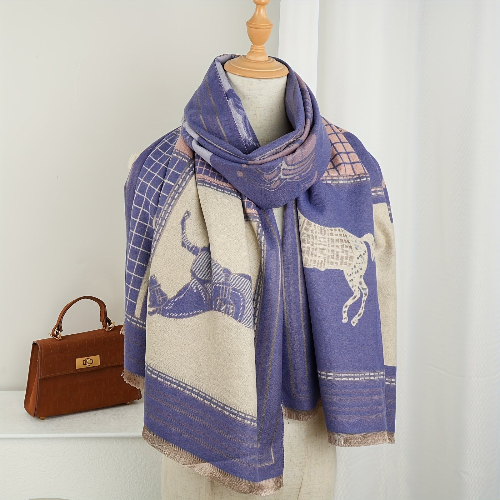 1 Cachecol Boémio Elegante de Dupla Face para Mulher - Poliéster Quente e Respirável, Design com Estampado Animal, Versátil para Saídas Casuais e Composição Elegante, Perfeito para Moda de Outono/Inverno, Acessório de Roupa Casual | Estilo Boémio | Cachecol de Poliéster